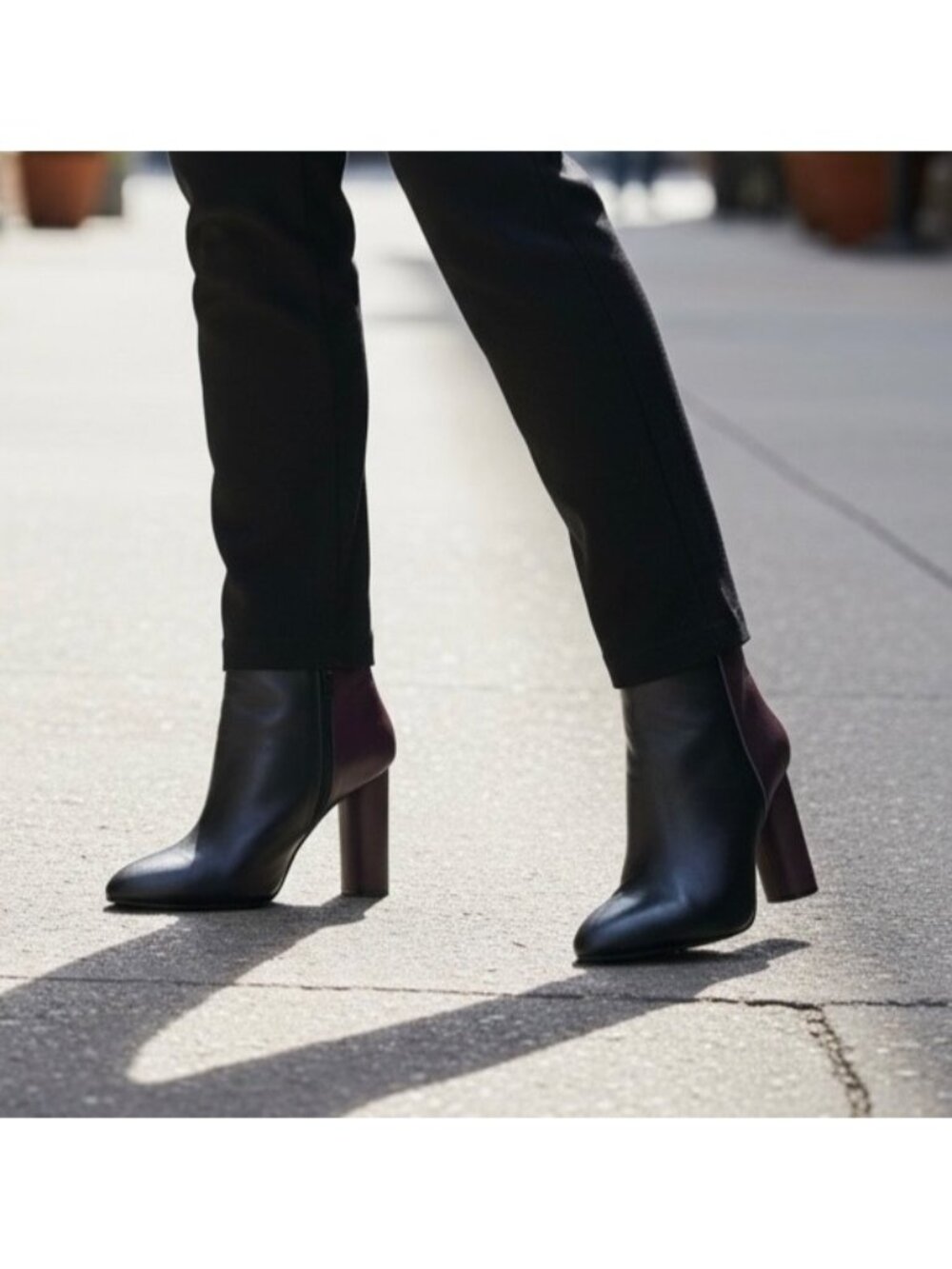 Cabi Bisset Leather Heeled Boots Black/Plum Size 10 NWOB Quiet Luxury Minimalist